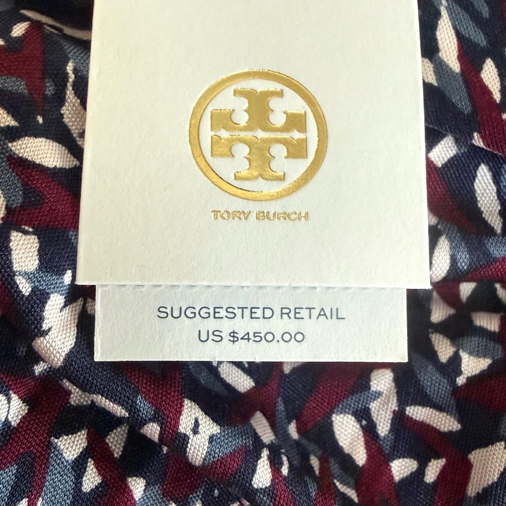 NWT Tory Burch Twist Front Stretch Midi Dress - Burgundy Multicolor! XL NEW! - Picture 8 of 10